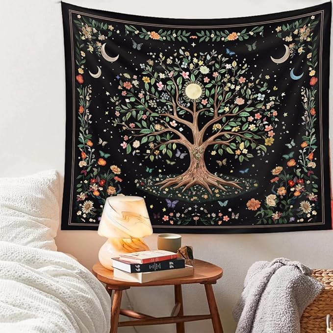 60" x 80" Large Tree of Life Tapestry Wall Hangings Botanical Floral Wall Tapestry for Bedroom Aesthetic Bohemian Tapestries for Living Room Decor Nature Flower Tapestries Fabric Wall Hanging