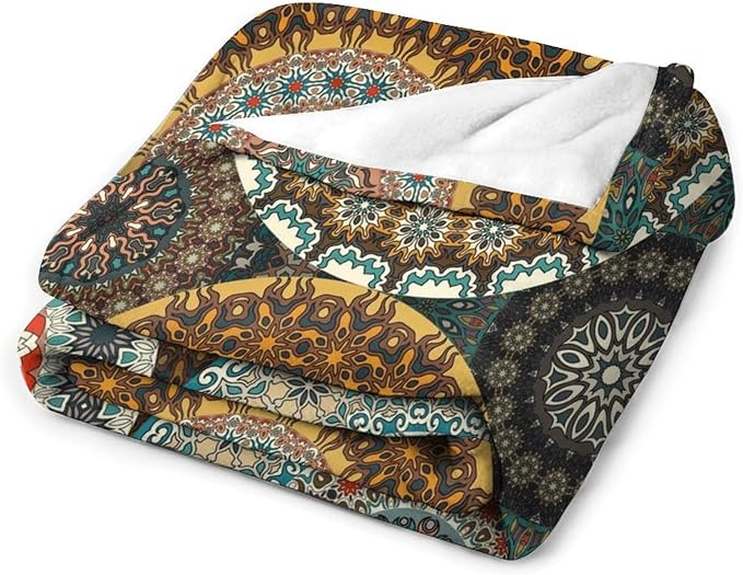Bohemian Throw Blanket Colorful Vintage Floral Mandala Flower Aztec Boho Blanket for Sofa Bed Couch Chair Or Dorm 70"x80"