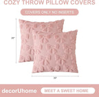 decorUhome Pink Bow Pillow Covers Set of 2 Coquette Aesthetic Cute Preppy Plush Faux Pillowcases for Girly Bedroom or Couch 20x20 Inch