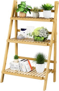39.4" Foldable Plant Shelf Ladder Shelf, 3 Tier Bamboo Ladder Flower Pot Display Shelf, Freestanding Ladder Bookshelf for Garden, Balcony, Yard, Living Room, 23.6"W x 15"D x 39.4"H, Natural