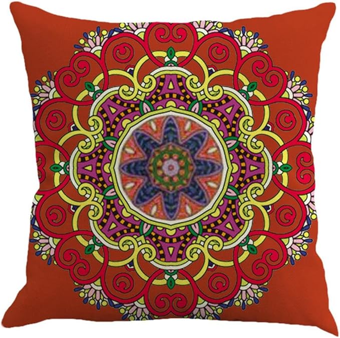 Jartinle Set of 4 Retro Red Floral Mandala Compass Medallion Bohemian Pillow Covers Boho Decor Hippie Ethnic Throw Pillows Decorative for Sofa Couch 18 x 18