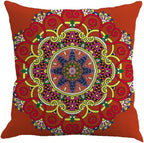 Jartinle Set of 4 Retro Red Floral Mandala Compass Medallion Bohemian Pillow Covers Boho Decor Hippie Ethnic Throw Pillows Decorative for Sofa Couch 18 x 18