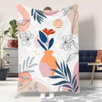 Boho Throw Blanket Minimalist Mid Century Blanket Modern Abstract Art Blankets Floral Plant Print Bed Blanket Super Soft Fleece Flannel Throw Blanket for Couch 50"x60"