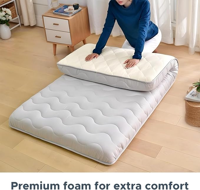 Japanese Futon Floor Mattress, 100% High Density Comfortable Foam, 3.5" Thicken Foldable Mattress Tatami Mat Sleeping Pad, Ideal for Comfort and Support, Kids Floor Lounger Pillow Bed Sofa (Twin）
