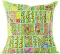 Eyes of India Decorative Patchwork Boho Throw Pillow Cover, Colorful Bohemian Cushion Case for Sofa Couch, Handmade Accent Bedroom Living Room (Light Green, 16" x 16")