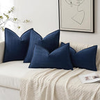 MIULEE Pack of 2 Navy Blue Decorative Pillow Covers 22x22 Inch Soft Chenille Luxurious Couch Throw Pillows Farmhouse Cushion Covers Euro Shams with Elegant Design for Sofa Bed Living Room Home Decor