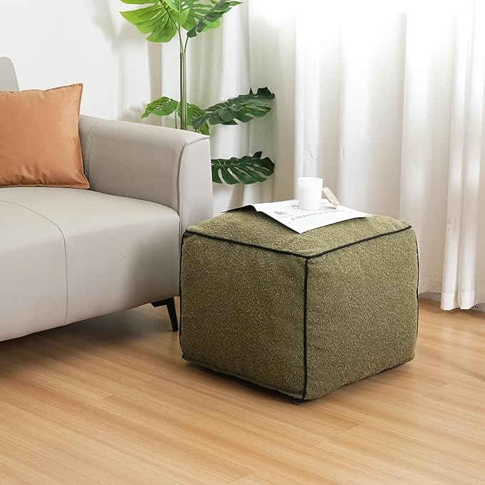 Pouf Ottoman Stuffed Modern Foam Filled Foot Rest Poufs for Living Room Chair Decorative 20 X 15 Inches Boho Relax Stool Floor Poufs Foot Rest for Living Room,Green