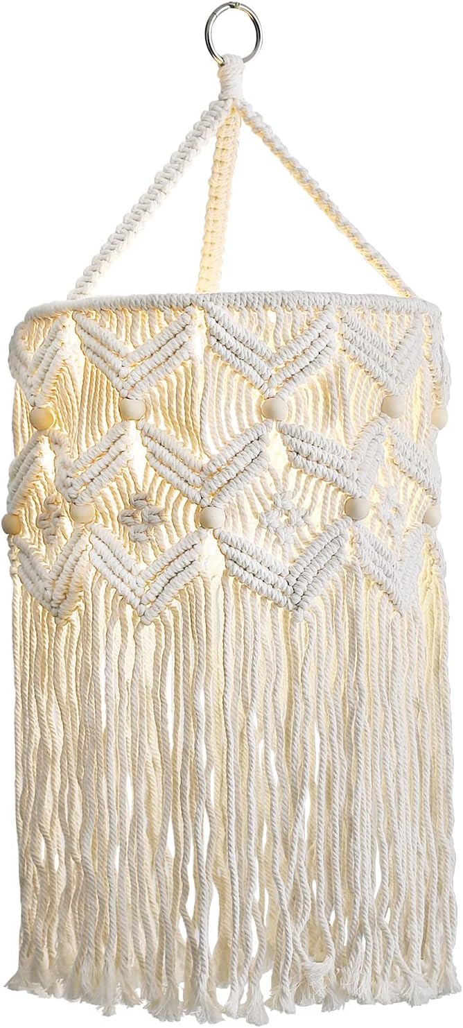 Bioaqua Boho Lamp Shade,Macrame Pendant Light Shade, Handmade Boho Light fixtures Hanging Lights with Plug in Cord,Boho Hanging Lamp for Living Room Bedroom(Type 2)