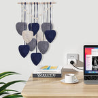Macrame Wall Hanging Decor Leaves Tapestry, Boho Wall Decor Woven Feather Handmade Yarn Tassels Macrame Wooden Hanging Decorations for Office,Living, Bedroom, Nursery,Apartment Room,16x26 Inch(Blue)