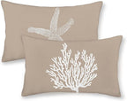 Coastal Pillow Covers 12x20 Set of 2 Brown Tan Coral Starfish Throw Pillows Summer Nautical Beach Ocean Decorations Linen Pillowcase Outdoor Decor Farmhouse Lumbar Cushion Case for Home Bedroom