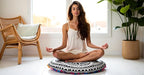 CRAFT KALA 32" Large Round Bohemian Floor Pillow Pouf Cover Mandala Meditation Room Pillow Cover for Adults Boho Seating Poufs Cushion Cover for Kids Playroom Black Hamsa Hand