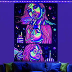 Trippy Tapestry Blacklight Tapestry for Bedroom Weed Decor Marijuana Cannabis Poster Smoking Tapestries Hippie Hippy Wall Tapestries Cool Asf Trippy Room Decor Weed Accessories Gifts 59"x 51"