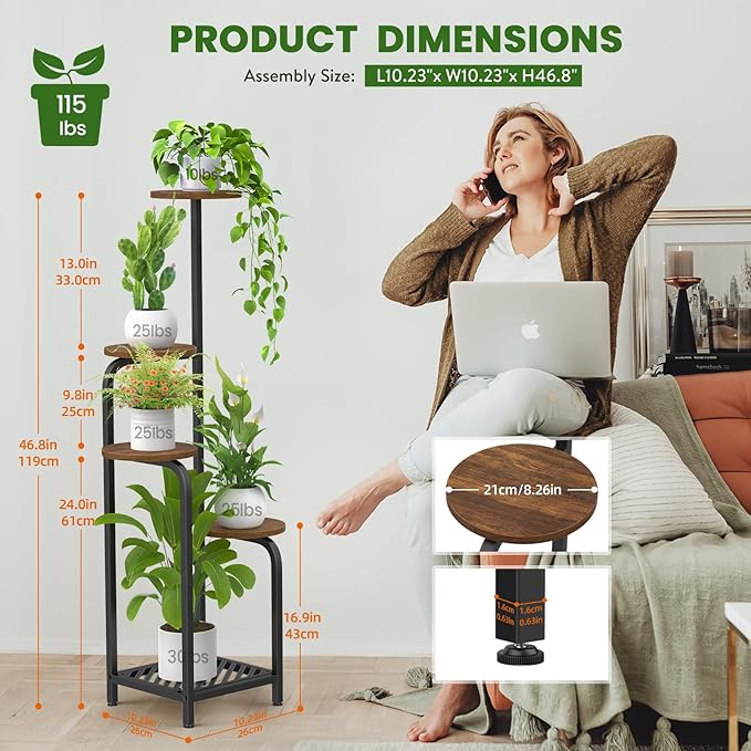 TOSKING 5 Tier Metal Anti-Tip Plant Stand indoor, Wide Base for Pots, Child and Pet Friendly ,Heavy Duty Plant Shelf ,Corner Shelf, Flower Pot Stand for Multiple Plants, Indoor Plants Tiered Stand for Living Room Balcony Garden Patio Bedroom(Black and ...