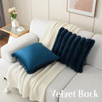 FUTEI Navy Blue Decorative Throw Pillow Covers 20x20 Inch Set of 2, Square Soft Faux Rabbit Fur Thick Striped Cushion Cover,Spring Home Decor for Couch Bed Living Room