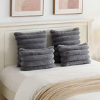 FUTEI Grey Decorative Throw Pillow Covers 24x24 Inch Set of 2, Square Soft Faux Rabbit Fur Thick Striped European Cushion Covers,Spring Home Decor for Couch Bed Living Room