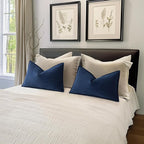 MIULEE Pack of 2 Navy Blue Decorative Lumbar Pillow Covers 12x20 Inch Soft Chenille Luxurious Couch Throw Pillows Farmhouse Cushion Covers with Elegant Design for Sofa Bedroom Living Room Home Decor