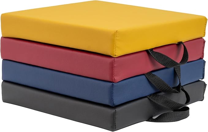 FDP SoftScape 12 inch Square Toddler Floor Cushions with Handles Flexible Seating for Daycare, Preschool, Playroom 1.5 inch Deluxe Foam (4-Piece) - Volcano
