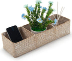 Seagrass Storage Basket for Bathroom, Wicker Toilet Basket Tank Topper, Woven Storage Box for Organizing (Whitewash, 16.5" x 5.5" x 3.5")
