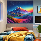 Apdidl Blacklight Posters Space Mountain Tapestry for Bedroom, UV Reactive Sun Nature Forest Tapestries Wall Hanging, Colorful Starry Sky Sunrise Tapestry Aesthetic for Living Room Dorm (51" X 60")