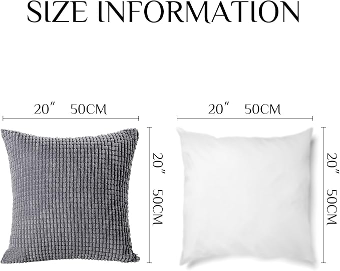 Softalker Throw Pillow Covers 20x20 Inch, Set of 2, Soft Corduroy Boho Stripe Decorative Pillow Cover, Couch Fluffy Pillow Cover for Farmhouse Home Decor Bed Living Room, Dark Grey