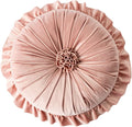 S SSOY Velvet Round Pillow - Ruffle Home Decoration, 13.7in