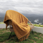 Ultra Soft Cozy Sherpa Throw Blanket, Light Weight Warm Decorative Throw Blanket with Tassel, Mustand Yellow Pattern Reversible Boho Style Blanket for Sofa, Couch, Bedroom,Travel, 50”x60”