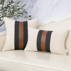 Yangest Patchwork Pillow Cover 18x18 Inch Luxury Cotton and Linen Cushion Cover Faux Leather Pillowcover for Couch Bedroom Living Room, White