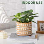 Concrete Rattan-Style Plant Basket Planter, 5" Plant Pots Indoor Outdoor with Drainage Hole, Boho Flower Pot for Succulents, Herbs, Modern Farmhouse Decor, Ideal Gift for Plant Lovers