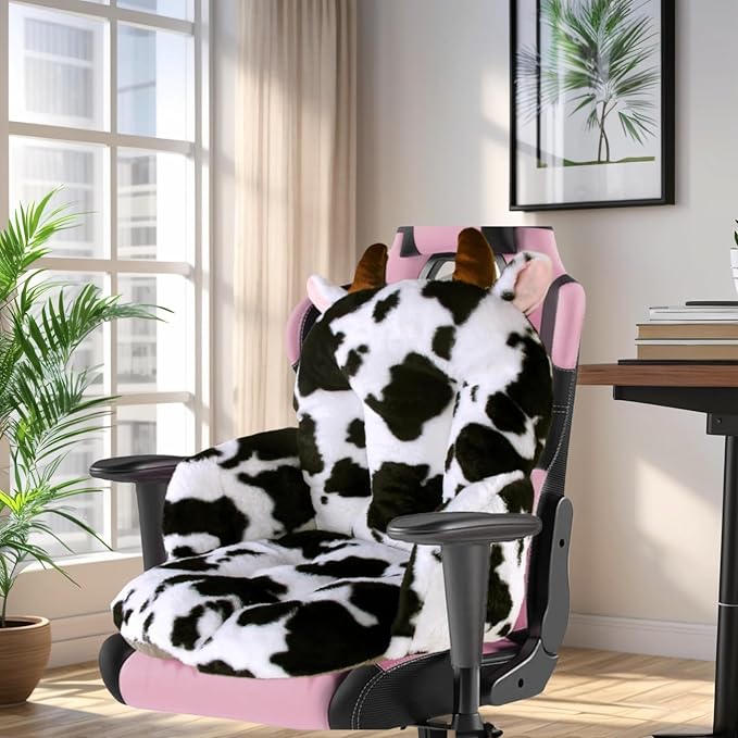 Comfy Office Chair Cushion: 17.5" L x 17.5" W x 18" H Cute Seat Cushion Kawaii Cushion for Gaming Chair with Backrest Non-Slip Floor Seating for Adults and Pets Cow Stuff for Room Decor