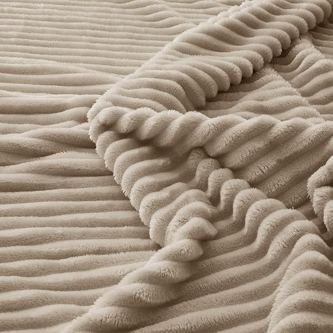 MIULEE Linen Throw Blanket 3D Ribbed Jacquard Fleece Flannel Velvet Plush Decorative Bed Blanket (Throw, 50" x 60") - Super Soft, Lightweight, Warm and Cozy for Couch Sofa