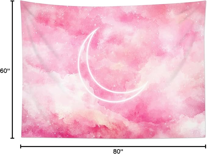 LB Pink Sky Tapestry Fantasy Pink Cloud and Moon Nature Landscape Wall Hanging Colorful Aesthetic Tapestries Wall Blanket for Bedroom Living Room Girl Teen Dorm Party Decor 80x60 Inches