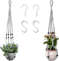Macrame Plant Hanger for 5 to 10 Inch Plant Pots, Set of 2 Indoor Handmade 35 Inch Woven Rope Hanger Kits with Hooks and Wood Beads, Hanging Planter Basket Holder for Boho Home Decor (Grey, 2 Pack)