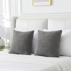 FUTEI Dark Grey Throw Pillow Covers 18x18 Inch Set of 2,Furry Faux Fur Teddy Boucle Textured Cushion Covers,Soft Fluffy Decorative Pillow Case,Home Decor for Couch Bed Living Room Office Car
