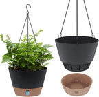 SOSMAR 2 Pack Hanging Planters, 10 Inch Hanging Pots with Visible Water Level, 6 Pcs Hooks, Decorative Flower Pot Holder with Drainage for Indoor Outdoor Use