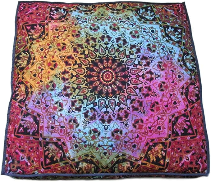 ICC Large Square Floor Pillow Cover Hippie Ottoman Pouf Cover Daybed Cotton Mandala Cushion Cover with Heavy Duty Zipper Seating Ottoman Poufs Dog-Pets Bed (Multi Star, 35" Square)