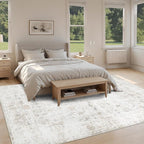 Washable 8×10 Area Rug for Living Room, Vintage Floral Rug Soft Non Slip Stain Resistant Boho Carpet for Bedroom Dinning Room Home Office Beige New
