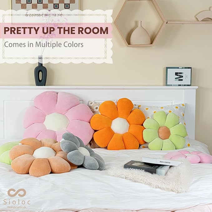 sioloc Flower Pillow,Flower Shaped Throw Pillow Butt Cushion Flower Floor Pillow,Seating Cushion,Cute Room Decor & Plush Pillow for Bedroom Sofa Chair(Blush,29.5'')