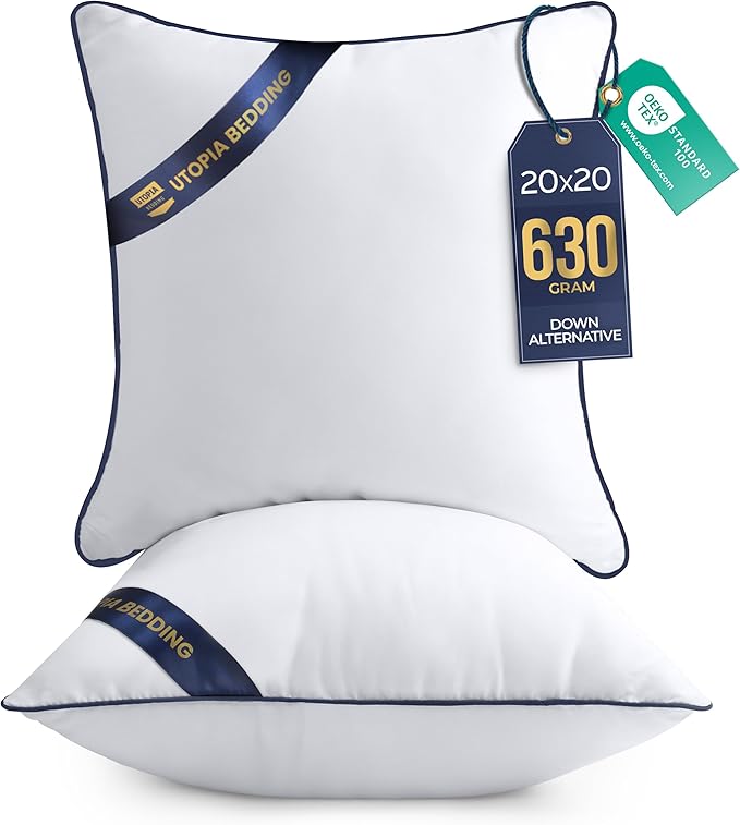 Utopia Bedding Throw Pillow Inserts (Pack of 2, White), 20 x 20 Inches Decorative Indoor Pillows for Sofa, Bed, Couch, Cushion Sham Stuffer