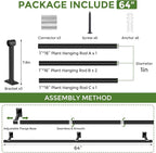 Hanging Planters for Indoor Plants, 64 Inch Heavy Duty Plant Hanger Indoor, 1 Inch Diameter Metal Rod, Hanging Plant Holder for Window Wall, Matte Black, Square Flange Base, Pot Not Included