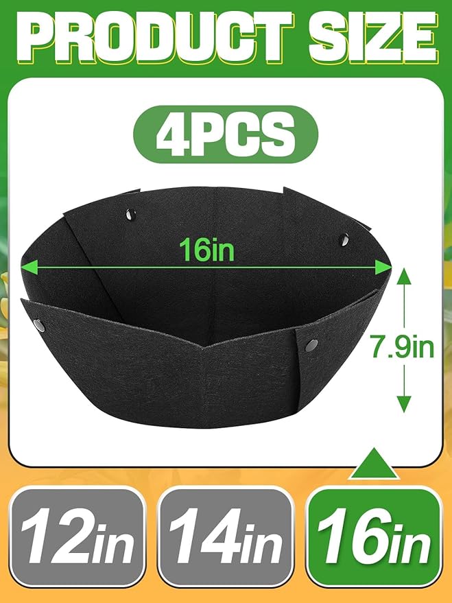 4pcs 16in Thick Felt Hanging Basket Liners - Heavy-Duty 400GSM Non-Woven Fabric Round Planter Liner for Garden Wall Flower Hanging Baskets, Replacement for Coco Fiber Liner