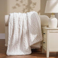 EverGrace Classic Cable Jacquard Sherpa Fleece Throw Blanket for Couch, Soft Cozy Fuzzy Plush Blankets for All Seasons, Reversible Thick Warm Blanket for Bed, Sofa, Bleach White, 50" x 60"