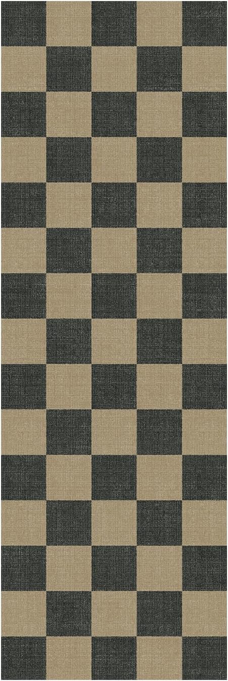 Lessymo Checkered Easy Jute 2x6 Rug, Kitchen Runner Rug Non Slip Washable Entryway Bathroom Rug, Farmhouse Black Indoor Outdoor Carpets for Bedroom Hallway Porch, Diamond Black/Beige