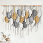 KHOYIME Large Macrame Wall Hanging Boho Woven Tapestry, Chic Modern Home Decor Bohemian Farmhouse Handmade Leaf Feather Wall Art Decorations for Living Room Bedroom Nursery Dorm Backdrop 39"W X 29.5"L