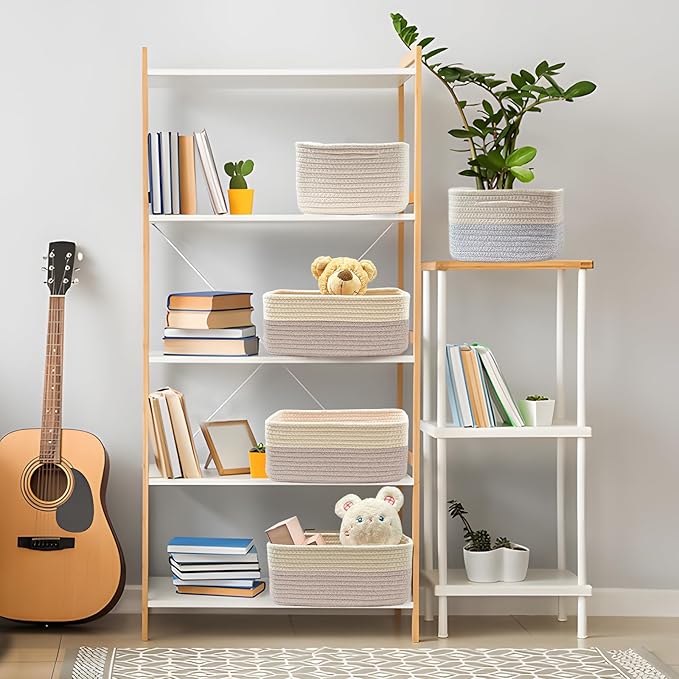 COMFY-HOMI 13" x 8.5" x 5.1" Storage Baskets for Organizing | Cotton Rope Woven Basket | Toy Storage Bin Box | Basket for Shelves,1 Pack,light brown