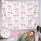 LIANGW Coquette Pink Bow Tapestry Wall Hanging, Coquette Preppy Room Decor, Pink Girly Aesthetic Wall Blanket Decor for Girls Room Dorm Apartment, 50x60 Inch