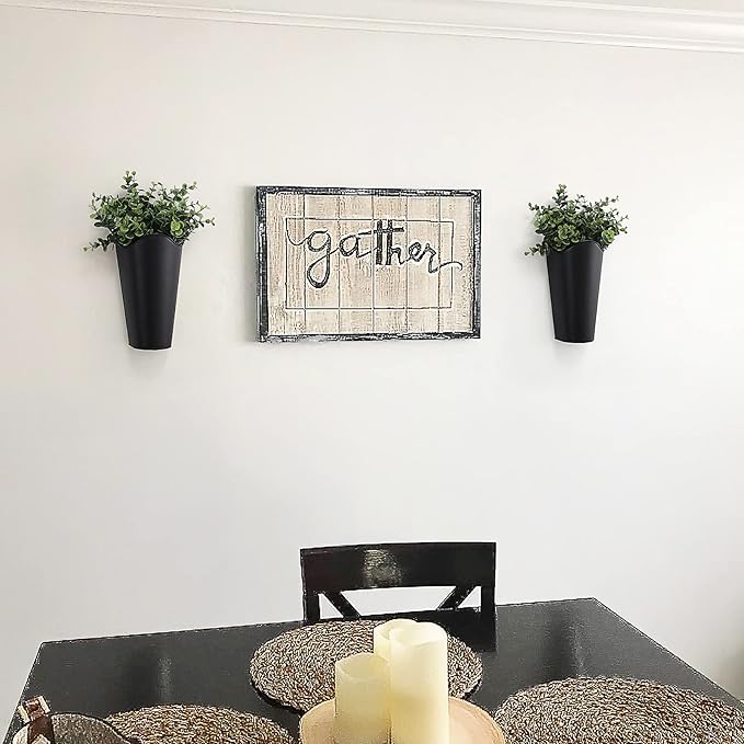 Mkono Galvanized Metal Wall Planter Farmhouse Wall Vase for Artificial Plants Flowers, Rustic Hanging Fake Flowers Holder Country Home Bedroom Living Room Decor Set of 2, Black, Small