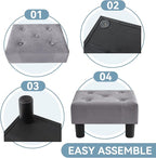 Poofzy Small Foot Stool Ottoman, Velvet Ottoman Foot Rest with Legs, Rectangle Foot Rest for Couch, Footstools and Ottomans Small for Living Room and Entryway (Gray)