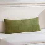 Fancy Homi Set of 2 Moss Green Boho Long Lumbar Body Decorative Throw Pillow Cover 14x36 Inch for Bed Couch Bedroom Bench, Soft Patchwork Corduroy Textured Pillow Case, Rustic Farmhouse Room Décor