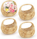 4 PCS Rattan Half Moon Wicker Basket, Small Wicker Woven Basket with Handle, Woven Wedding Flower Girl Baskets, Picnic Basket, for Home Wedding Decor, Photo Props, Camping