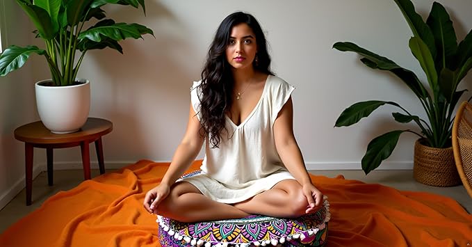 INDIAN CRAFT CASTLE ICC Floor Pillows & Cushion Covers Decorative Hippie Mandala Pouf Pillow Covers Seating Meditation Cushion Cover Large Boho Ottoman Case Pillowcase Couch New Pink, 24" Round